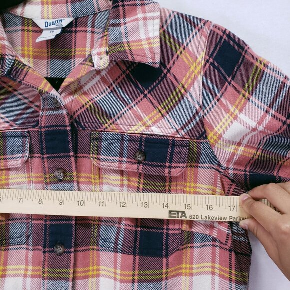 Duluth Trading Co Pink Folklore Flannel Duster Dress Plaid Button Up Size XS - Picture 7 of 16
